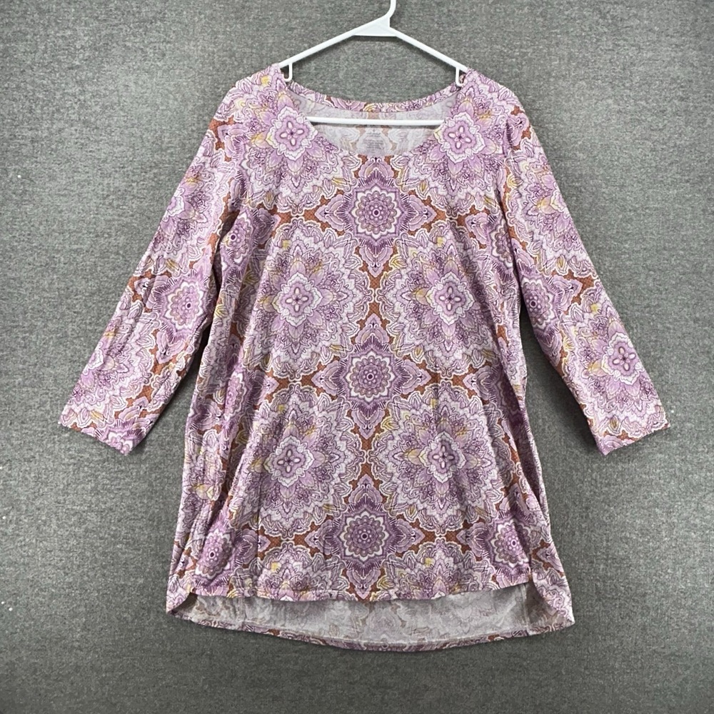J Jill Luxe Supima A- Line Tunic‎ Top Women Size Medium Tall Pink Paisley Casual